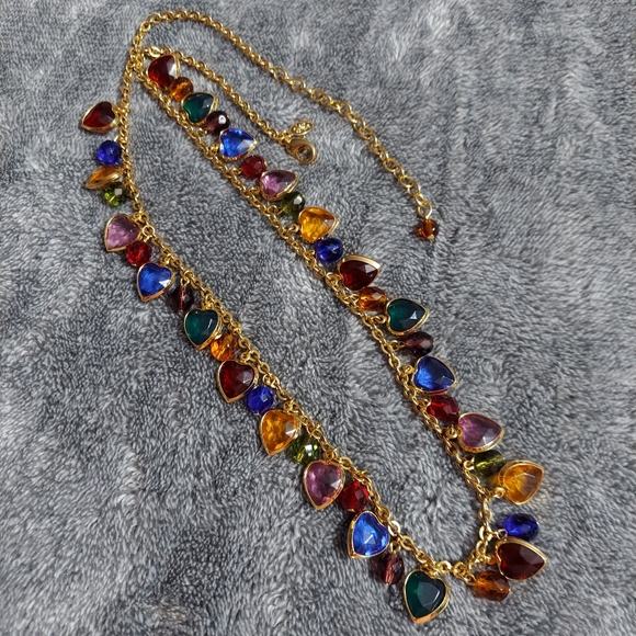 Joan River's Vintage Gold Tone/'Colorful Hearts'Heart Charm Necklace